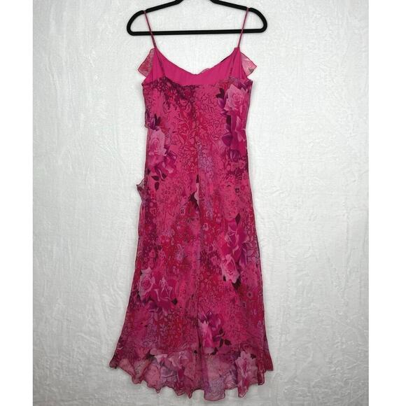 VTG City Triangles Slip Dress 90s Y2K Pink Floral Midi Ruffle Trim Fairy Sz 11 - Picture 2 of 14
